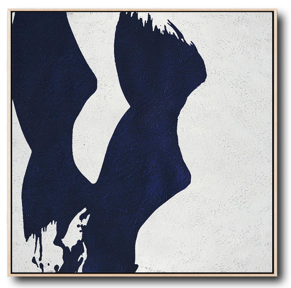 Minimalist Navy Blue And White Painting - Cool Abstract Art Large